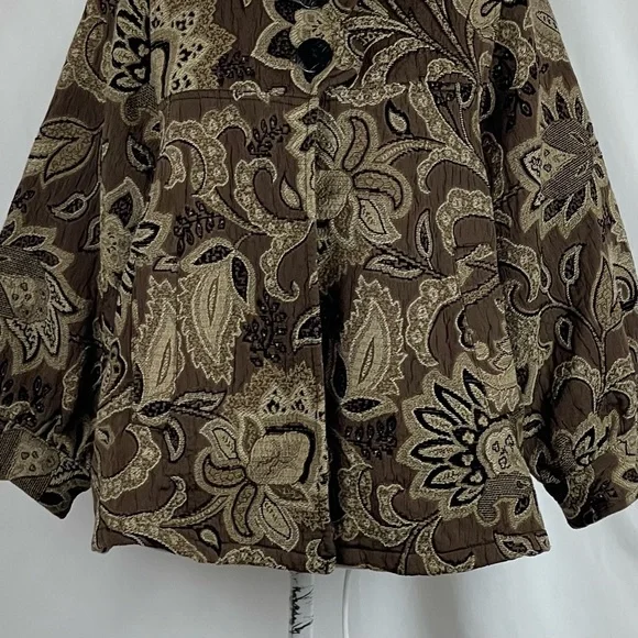 Vintage Brown Cream Tan Brocade Floral Jacket Size S - Picture 4 of 11